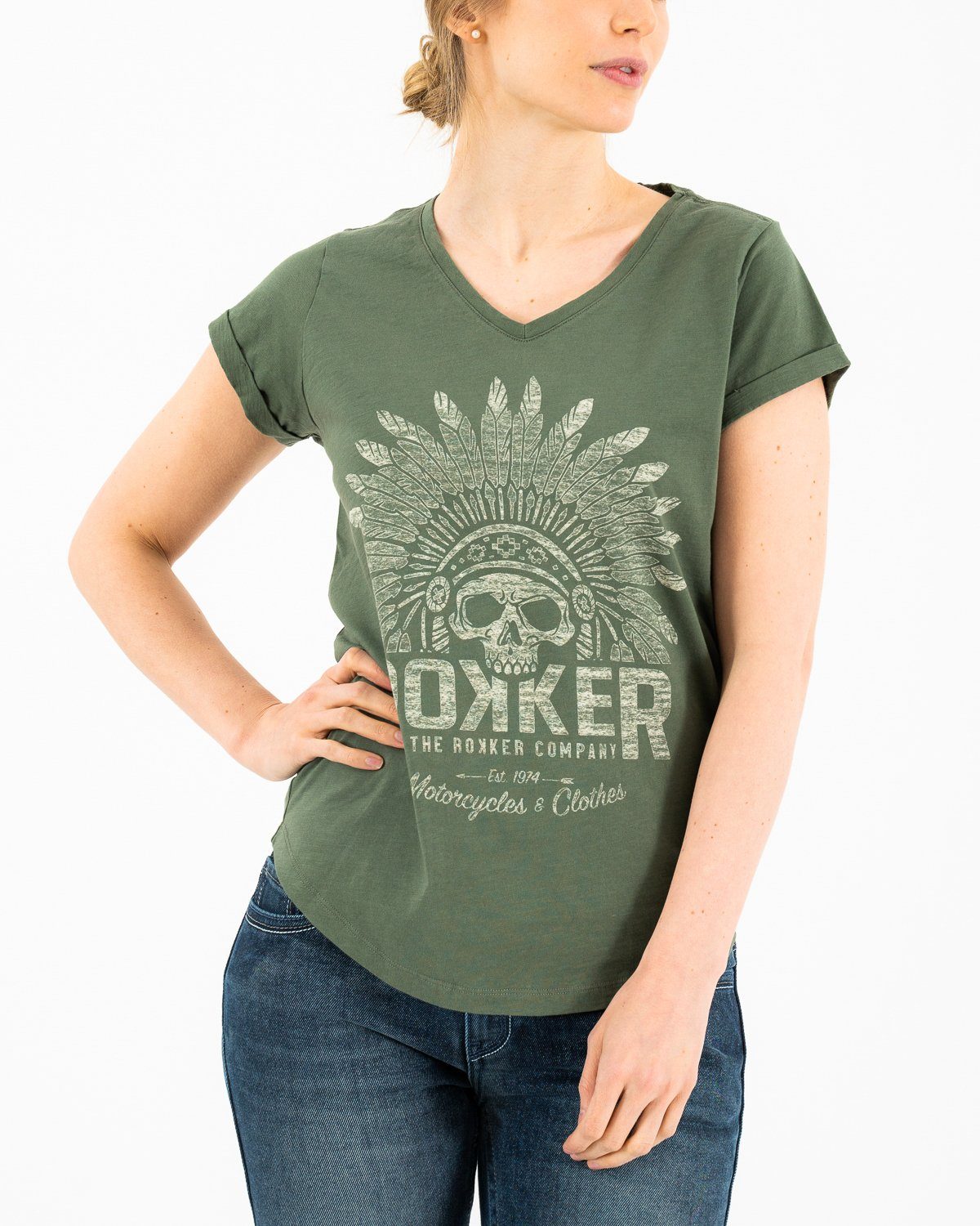 Indian Bonnet T-Shirt The Rokker Company Olive XS 